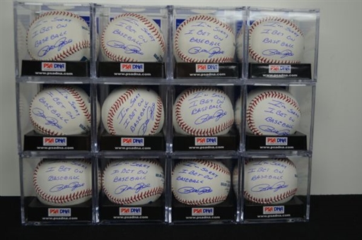 Lot of Twelve (12) Pete Rose "Im Sorry I Bet on Baseball" Signed Balls PSA/DNA Mint 9 